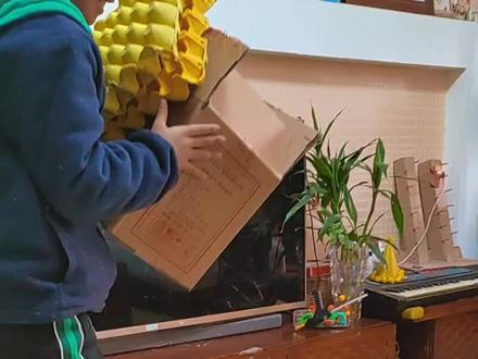 国潮醒狮详细制作过程。视频有点长,用纸箱和鸡蛋托带小朋友一起动手做吧#手工 #醒狮制作教程 #春节手工 #年味 #非遗文化