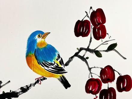 一幅蓝色小雀鸟的画法 #国画教程 #国画也抖音 #花鸟画 #国画 #小巷人家 @抖音小助手