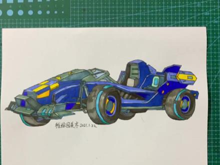 手绘最新载具简笔画:蓝色合金龙骨,是你喜欢的卡丁车吗#2021我要牛 #画画#简笔画#和平精英
