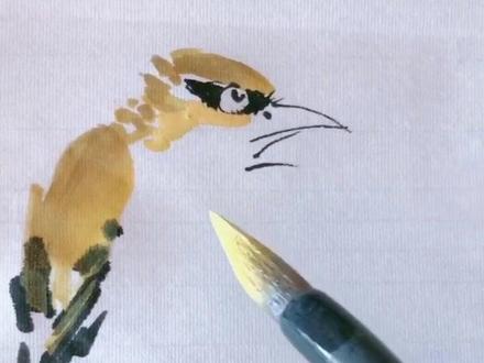 @抖音小助手#谁说国画不抖音#国画#国画教程#黄鹂鸟#国画花鸟#国画动物#手绘#写意花鸟#书画#画画步骤#