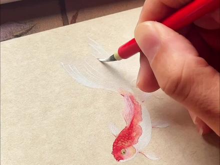 90s学会小金鱼的画法,年年有余,鸿运当头! #国画 #小金鱼