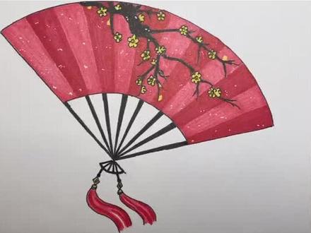 古风折扇-舞低杨柳楼心月,歌尽桃花扇底风。#简笔画 #爱画画