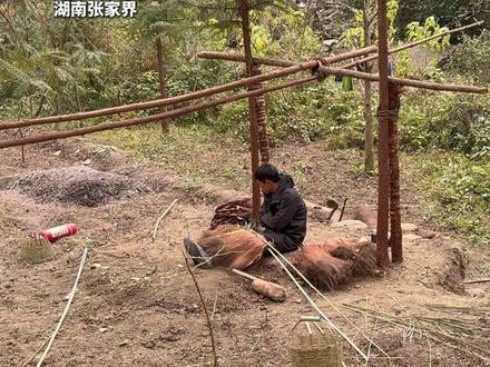 #七星山荒野求生决赛第16天 “荒野手艺人”张老六 “超级大工程”框架已经做起来了! 张老六:“老六出品必须是精品”#张老六