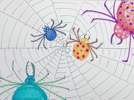 蜘蛛的一家,有喜欢昆虫题材的小伙伴们不要错过,拿起笔试一试,画一画吧#创意美术 #少儿美术