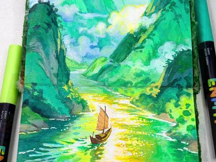 丙烯马克笔绘画过程|只此青绿 远山如黛
近水含烟
薄雾轻拂初阳淡
#画画 #青年创作者成长计划 #丙烯马克笔 #国风 #风景