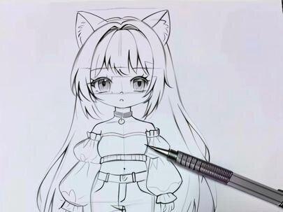 动漫女孩手绘保姆级教程,Q版三头身比例!一看就会!#动漫人物绘画 #动漫手绘教程 #q版动漫人物 #灵魂小画手玩一玩入口