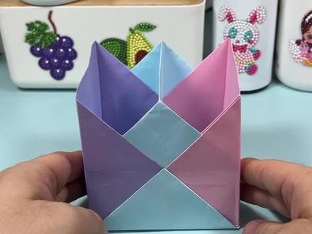 用三张正方形纸折个好用的笔筒#手工折纸 #折纸教程