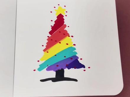 红橙黄颜色涂一涂,一颗彩色圣诞树就画好啦#儿童简笔画 #圣诞树绘画 #马克笔