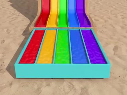 创意趣味 卡通校车跳入湖水七彩着色