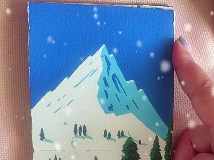 一分钟绘画教程,丙烯马克笔画雪山松树,零基础教程 #画画教程 #画画 #丙烯马克笔 #跟着抖音学画画 #丙烯画教程