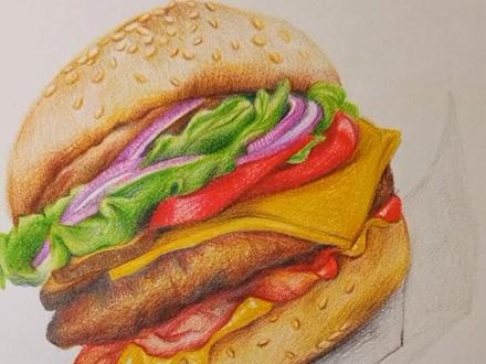 超大的汉堡包,应该如何画呢?跟着我来#彩铅画 #彩铅画 #一起学画画 #手绘 #绘画