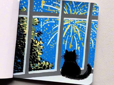 一分钟画【冬日烟花】#丙烯马克笔绘画 #烟花 #烟花教程 #零基础学画画