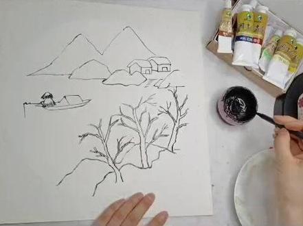 第49课《江雪》上-#少儿国画 #儿童画 #零基础学画画 #一起学画画 @DOU+小助手