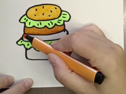 🍔超治愈的卡通汉堡简笔画!简单几步就能画出软fufu的小汉堡,小朋友也能跟着画~#少儿美术 #简笔画教程