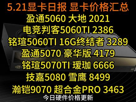 瀚铠9070 超合金PRO 3463,技嘉5080 雪鹰 8499,618正式开启,显卡价格新低!5.21显卡日报及价格汇总#显卡日报#显卡价格#消费券