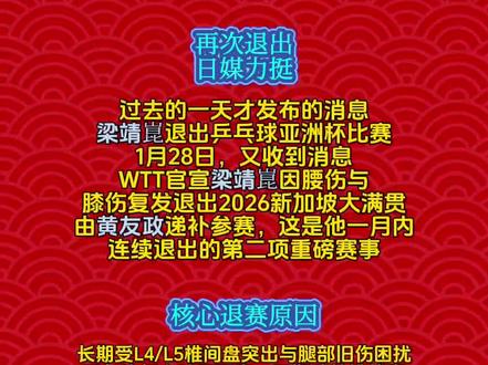 粱靖崑再次退赛,退出新如坡大满贯
#国乒退赛#梁靖崑