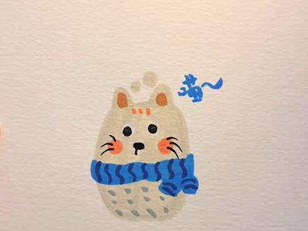 来画戴着蓝色围巾的猫咪