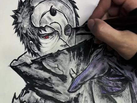 宇智波带土白面具正被鸣人嘴遁中#手绘 #画画 #动漫手绘 #绘画 #绘画过程 #火影忍者 #带土