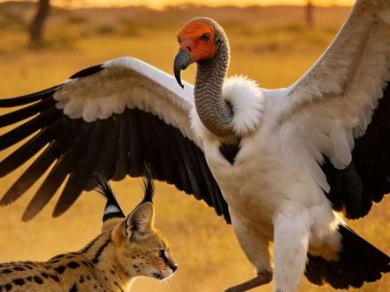 薮猫抢到了蛇,却没算到还有一只蛇鹫#神奇动物在抖音 #动物世界 #动物科普 #蛇鹫 #薮猫