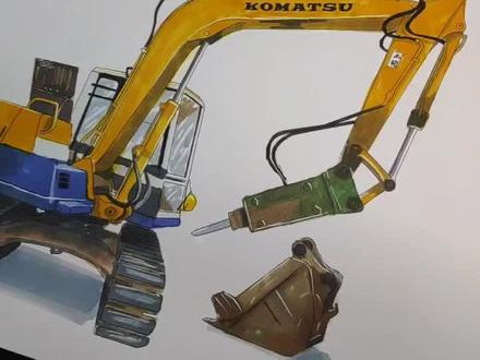 画了一台,很有意义的一台挖机#绘画#手绘#马克笔手绘 #挖掘机