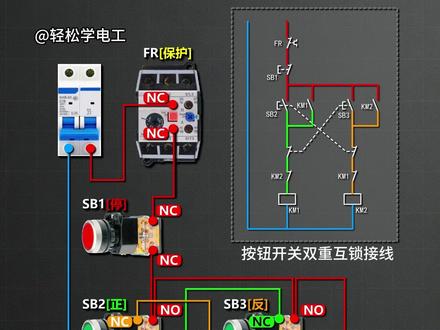 按钮开关双重互锁怎么接线? #接线 #电路图 #电工 #正反转 #双重互锁