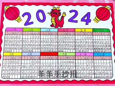 简单好看的小学生新年元旦2024年龙年日历手抄报绘画,日历手抄报#日历手抄报 #龙年日历手抄报 #新年日历#龙年日历