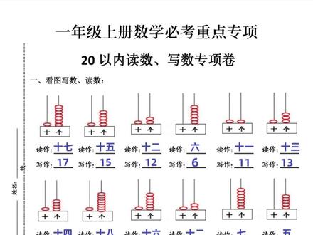 一年级上册数学,必考重点专项,20以内读数和写数专项卷。很多孩子分不清读作和写作,考试很容易丢分,整理了专项卷,打印出来给孩子练一练吧!#一年级 #读作和写作 #20以内读数写数 #一年级数学 #一年级上册数学难点