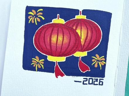 一分钟画一幅新年灯笼🏮 #画画教程 #丙烯马克笔 #手绘 #画灯笼 #简单画