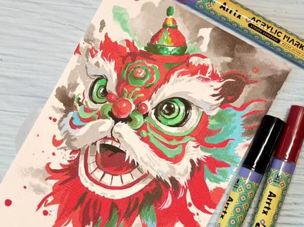 国风醒狮(全过程视频录制版)
图文步骤见上一条视频,根据需要任君选择。
线稿很清晰,32开的中粗纹水彩纸,可以画个九宫格辅助线来帮助定位,写意的风格,即使略有偏差也不会影响整体效果。你也可以的,画出你自己的新年作品吧!#画画 #新年 #新年快乐 #春节 #醒狮