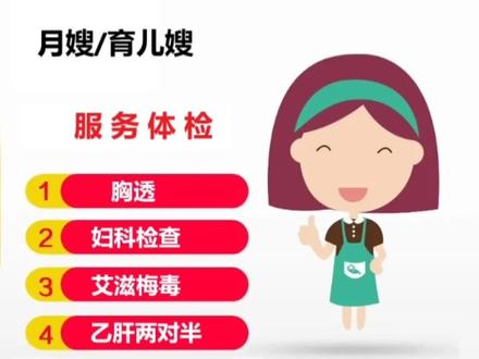 月嫂/育儿嫂服务体检项目有哪些?要注意1年有效期内哟!带宝宝阿姨体检一定要按时做检查哟!#月嫂 #月嫂育婴师 #健康体检 #母婴护理