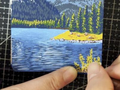 云垂山欲语,浪静水寒光,丙烯马克笔下的雪峰青松#跟着抖音学画画 #抖音精选计划 #画画 #绘画过程 #创作者扶持计划