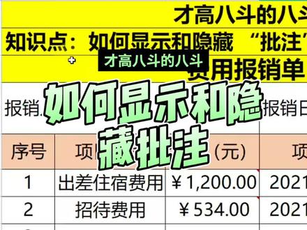 WPS里如何隐藏和显示批注?#office办公技巧 #办公技巧 #excel #批注 #办公室日常 #wps