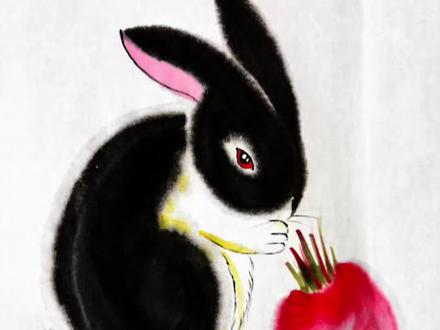 洗脸的兔子 #国画教程 #国画兔子 #国画 @抖音小助手