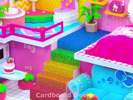 少女心豪宅!凯蒂猫粉色小屋完成,卧室+车库太梦幻了💖#创意#手工#创意手工