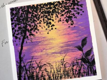 一分钟学会画会发光的傍晚河畔|油画棒教程#油画棒 #绘画教程 #抖音年味艺术图鉴 #2026绘画开年挑战 #零基础学画画