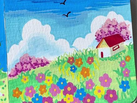 丙烯马克笔画春天的小风景 🖌️:慕多星丙烯马克笔,📒:慕多星翻翻乐#小清新治愈系画作分享#跟着抖音学画画#艺术在抖音