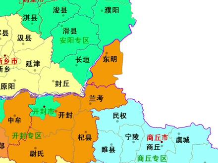 1953年的河南省地图,淮阳专区被取消了,下属县划给了许昌专区和商丘专区,一直到1965年,才成立了周口专区。#我的城市 #周口 #通过地图看世界