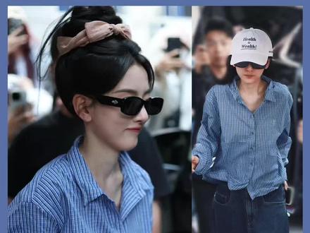 宋祖儿街拍,条纹衬衫配牛仔裤蛮好看! #内娱掌管穿搭的神 #机场偶遇明星 #路透 #偶遇明星 #明星穿搭