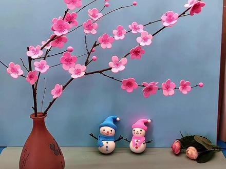 粘土花朵 枯木逢春,当彩泥遇上树枝就能变成好看的花朵,我们一起用超轻粘土制作桃花#亲子手工 #手工diy #新年手工 #儿童手工 #手工花朵