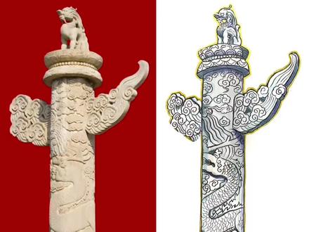 华表柱子的画法#零基础学画画 #少儿美术