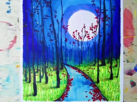 马克笔胡乱画都能画出这张画,简单吧漂亮吧,画一画吧#一起学画画 #想画就画 #马克笔绘画 #教你学画画 #画森林 #画画其实很简单 @DOU+小助手 @抖音小助手