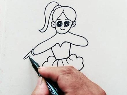 爱跳舞的小女孩!#简笔画 。