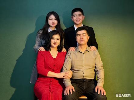 #豆包ai#豆包P图已经nextlevel了
口令:
帮我生成图片:把四个人图形成全家福,图一是父亲发型服装黑色西装,图二是母亲,母亲服装发型不变,头上的蛋糕帽去掉,图三女儿发型不变,服装换成紫裙子,第四张是儿子服装为黑色西装发型不变,第一张第二张父亲母亲,坐着椅子上,第三张第四张女儿和儿子站在后面,母亲和父亲坐在中间前面,呈现出很融洽和睦,幸福的家庭。风格与场景:采用韩系4人全家福写真风格,背景纯色暖调低饱和暗绿色磨砂质感墙面,正面柔光打光,人物面部形成柔和阴影过渡。,(表情:眼神不要太空洞,可以适当微笑),整体氛围甜酷又亲昵。表情灵动,俏皮微笑。胶片风格,明显颗粒感,柔光暖调,注重人物互动细节与服整体柔和且富有胶片质感的