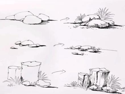 钢笔画 石头的画法 #爱画画 #美术课