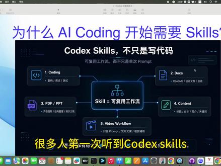 Codex 工程实践 第十一期 很多人第一次听到 Codex Skills,可能会以为它只是为了让 Codex 更会写代码。
但我现在越来越觉得,Skills 真正有价值的地方,不只是 Coding,而是把一类重复工作流封装成 Codex 可以复用的能力。
比如写代码时,我们会反复要求 Codex:先分析、再规划、改完跑测试、失败后分析原因、最后总结改动。
但做视频内容其实也一样:选题、标题、台本、封面 Prompt、简介、关键词、发布文案,这些也都是可以沉淀的重复流程。
这一期我想聊聊:为什么 AI Coding 开始需要 Skills,以及为什么 Skill 不应该只理解成“写代码能力”,而应该理解成一种可复用工作流。
核心观点:Prompt 解决一次任务,Skill 解决一类任务。
#Codex #Skills #AI编程 #工作流自动化 #Superpowers