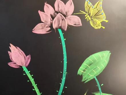 新手小白也能学会,公主请收藏#上热搜#粉笔画黑板报#粉笔画荷花#粉笔画#简单好看粉笔画