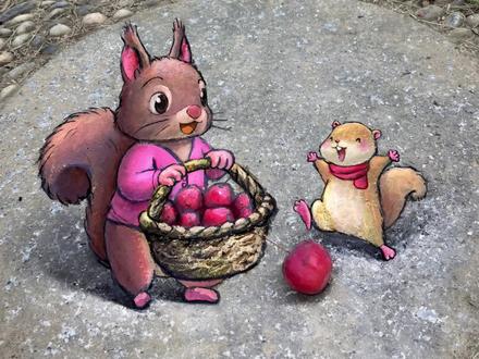 在梧桐叶上划船的小仓鼠 #创意 #梧桐树下 #街头涂鸦