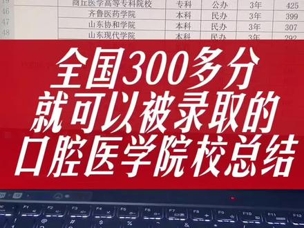 300多分可以报考口腔医学院校总结 全日制本科预科班,学信网可查,260——450分(文理不限)全日制在校就读,口腔医学,临床医学,中医学,护理,法学,畜牧兽医,等热门专业,毕业可以考职业医师资格证