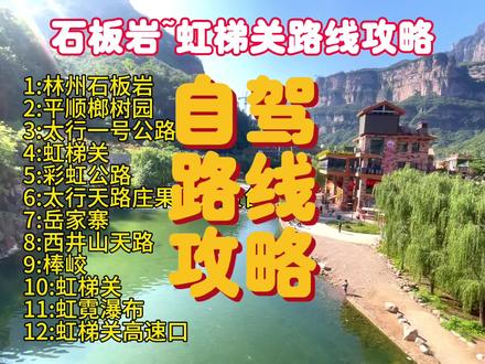 此攻略适合从神龙湾挂壁公路到石板岩的,从云台山,棋子山,浙水驿站过来的家人们,从虹梯关过来的忽略
1:林州石板岩
2:平顺榔树园
3:太行一号公路
4:虹梯关
5:彩虹公路
6:太行天路庄果村观景台
7:岳家寨
8:西井山天路
9:棒峧
10:虹梯关
11:虹霓瀑布
12:虹梯关高速口