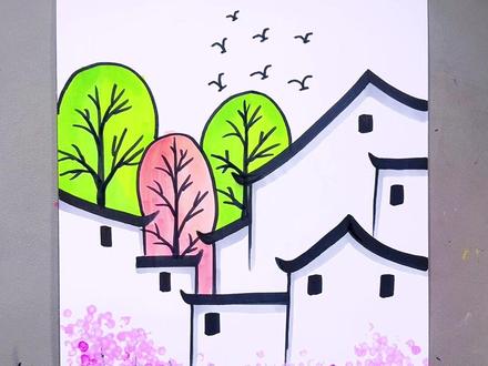 江南春色创意画,简单易学,有趣。#画画